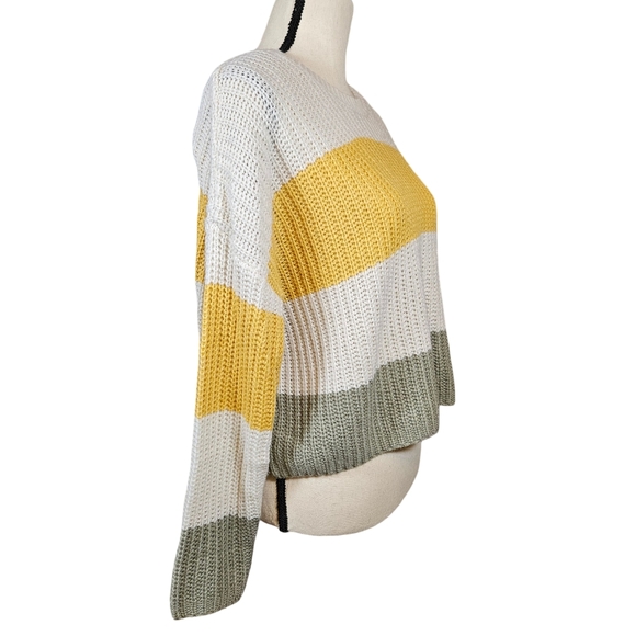 Moon&Madison Large Knit Sweater, Stripes, Ivory/Yellow/Green, Small - Picture 2 of 9